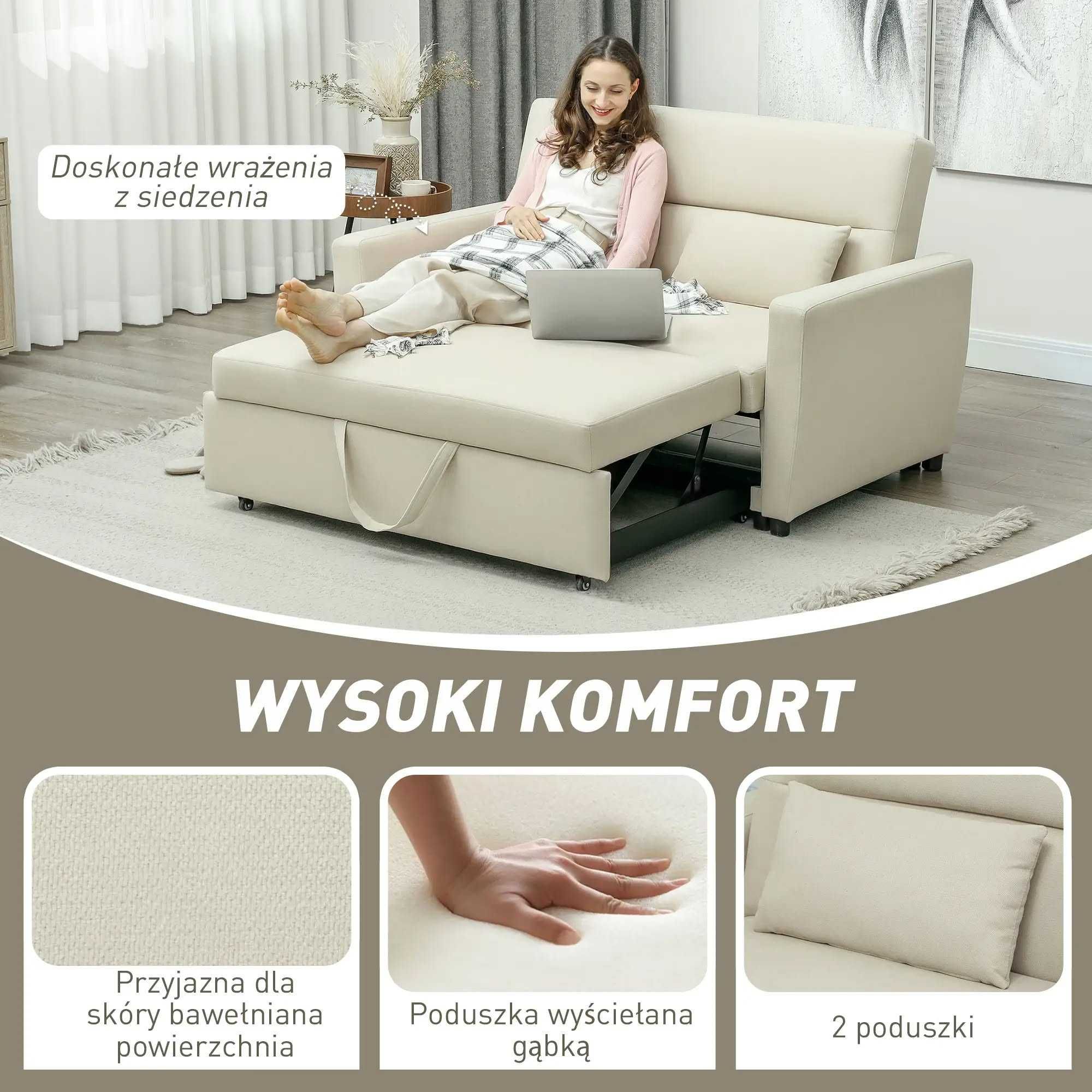 HOMCOM Sofa 2-osobowa z funkcją łóżka
