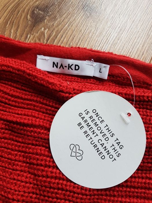 L 40 NA-KD sweter damski motyl bawełna akryl sweterek bawełniany czerw