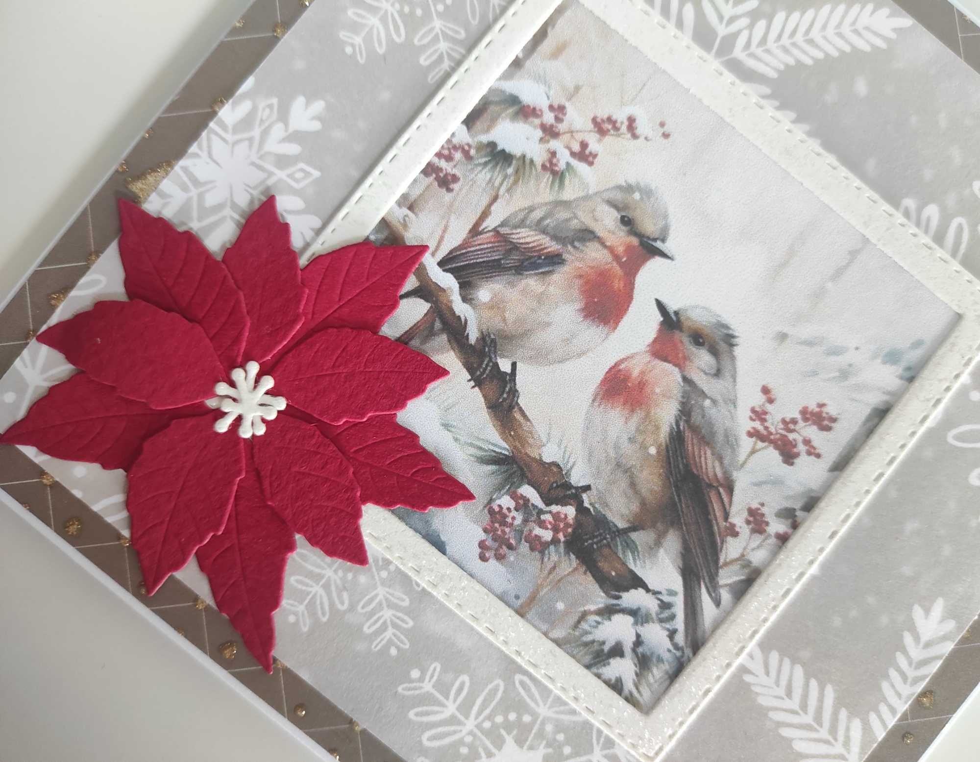 Kartka ręcznie robiona bożonarodzeniowa handmade ptaszki zimowe