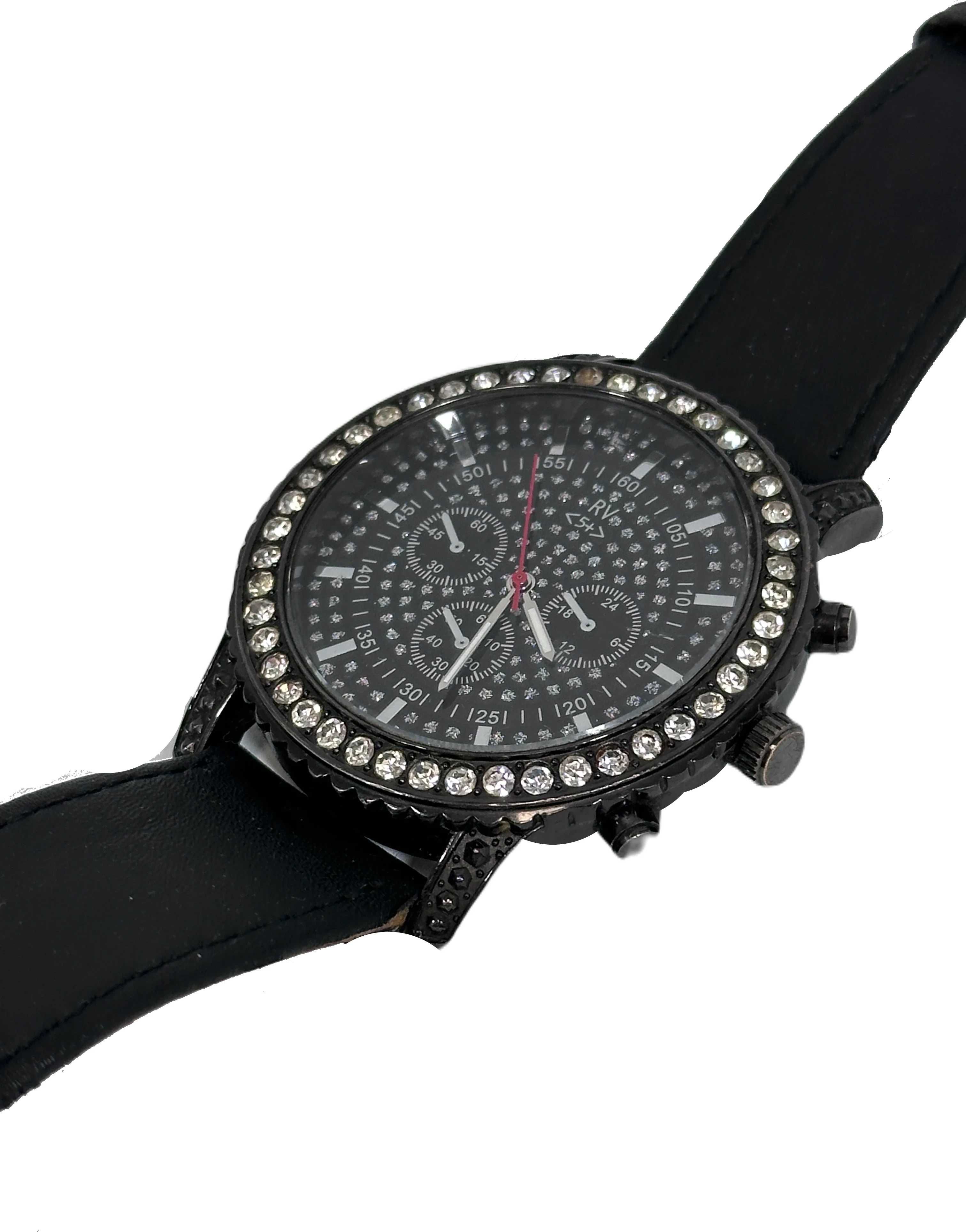 Elegancki zegarek damski czarny River Island z cyrkoniami