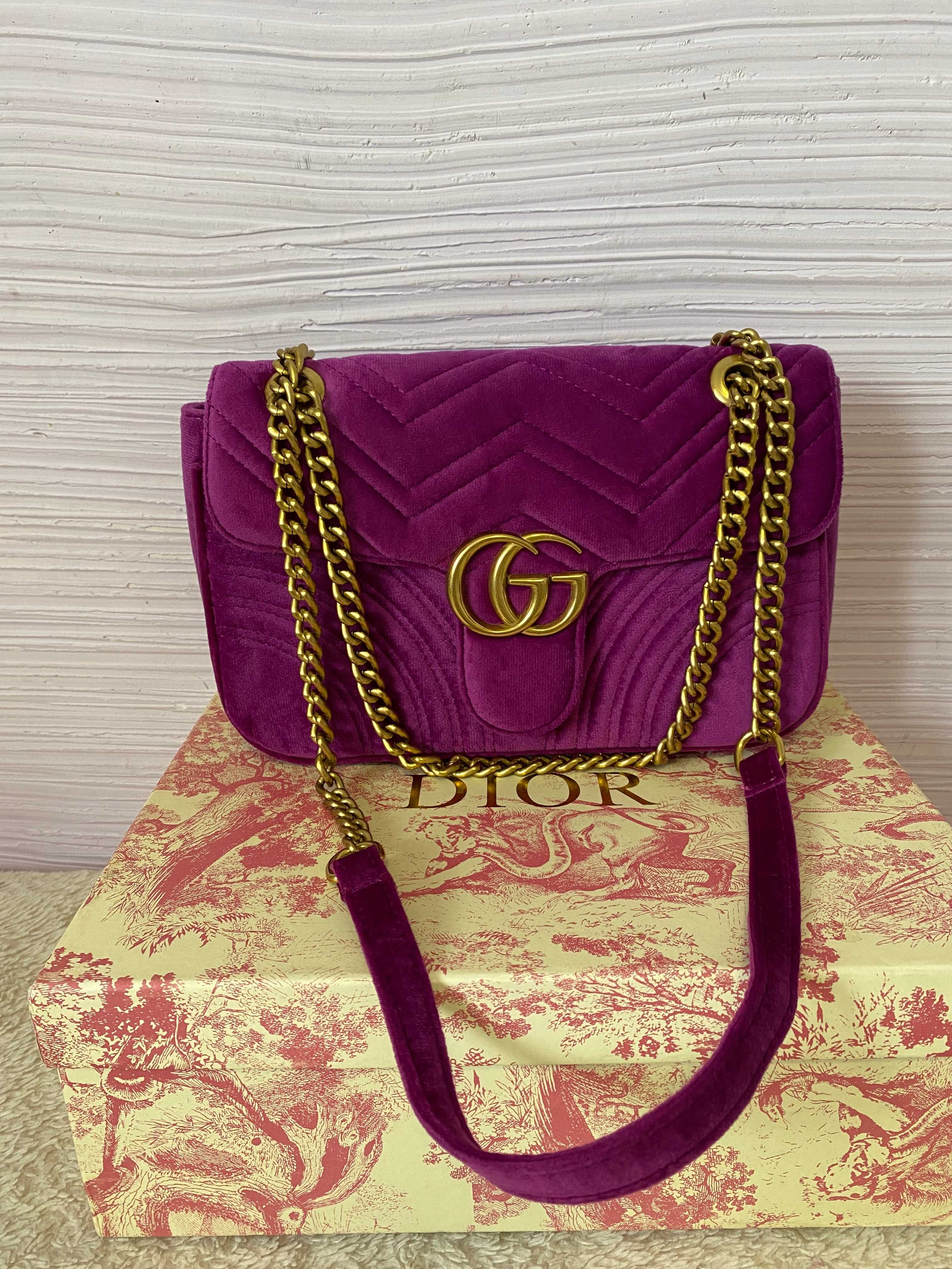 Gucci GG Marmont Matelasse велюровая сумка с цепным ремнем
