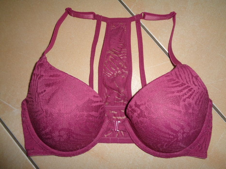 Victoria Secret PINK oryg. zapinany z przodu koronka bokserka 34C 75D