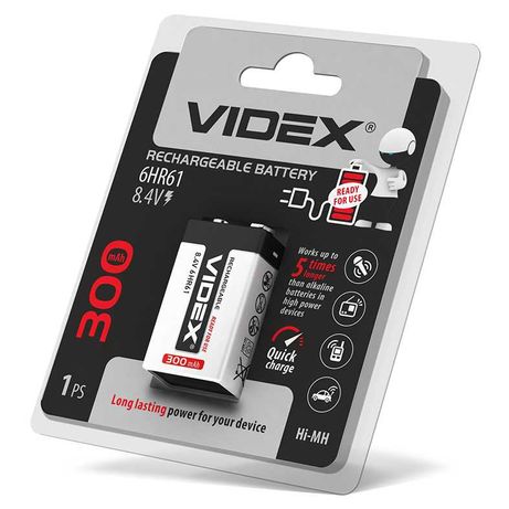 Акумулятори Videx Крона 6HR61 300mAh blister/1шт 6HR61/300/1DB 24477