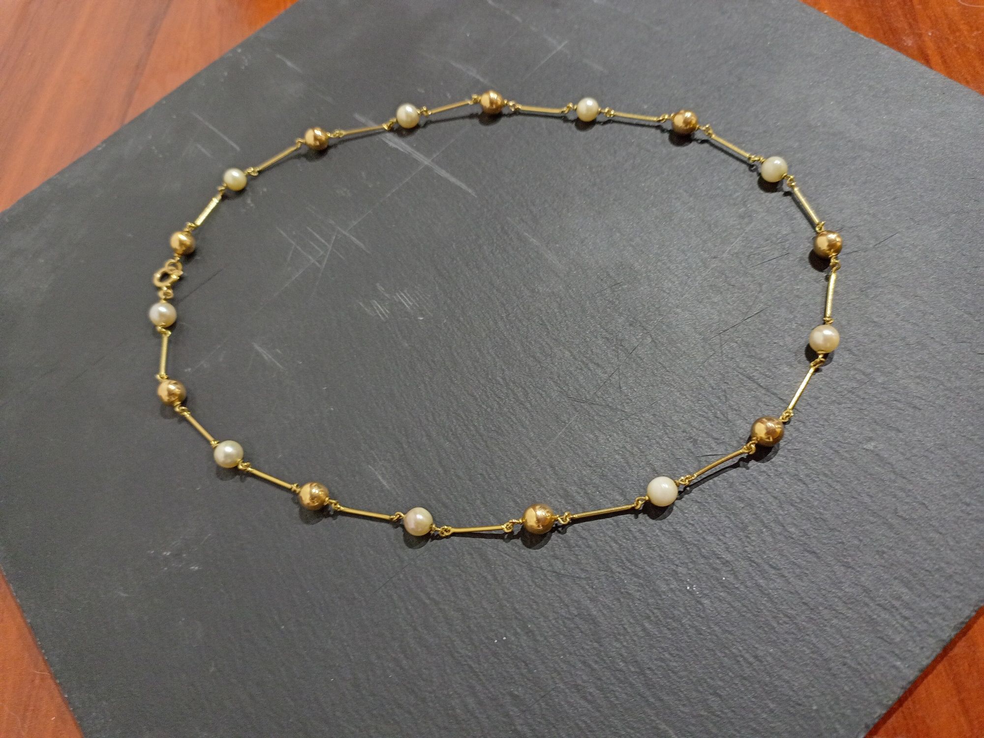Colar e Pulseira em Ouro 19,2K com Pérolas Naturais