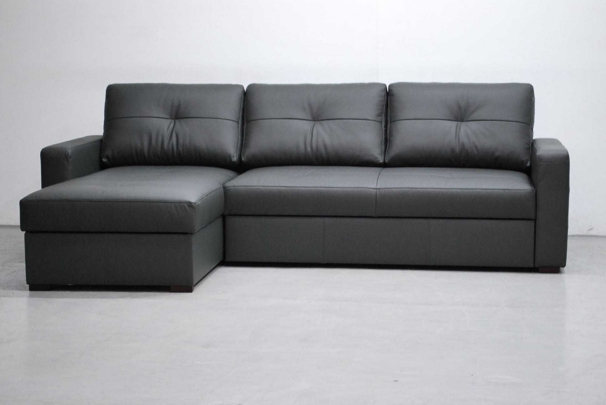 grafitowa skóra naturalna Narożnik z funkcja spania pojemnik sofa 9117