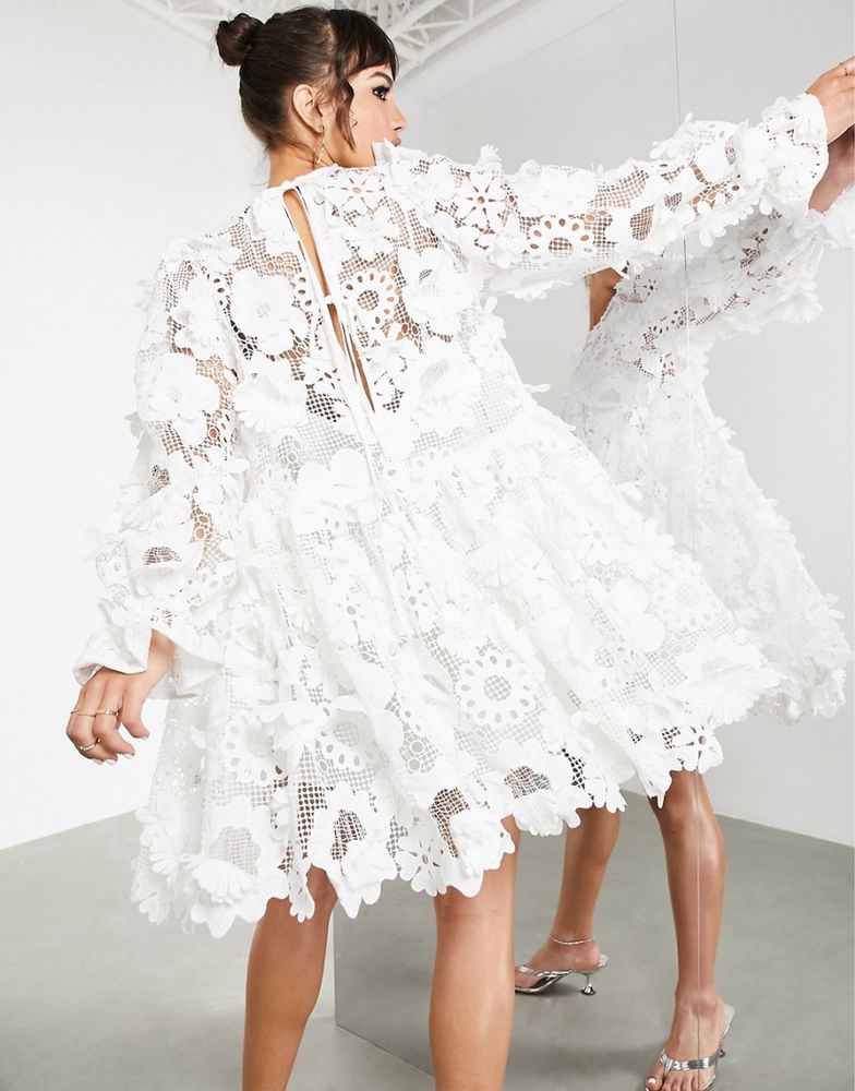 Asos sukienka kwiaty 3d koronkowa koronka gipiura uni