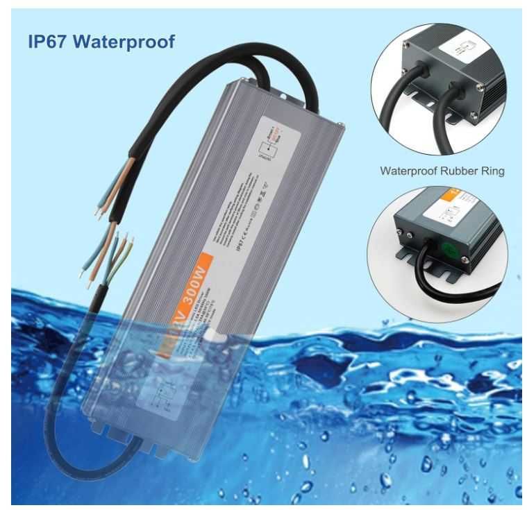 Zasilacz 12V 300W 25A Do Taśm LED Wodoodporny IP67 Transformator