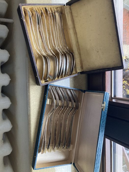 Stare posrebrzane sztućce, komplet obiadowy, sygnowane