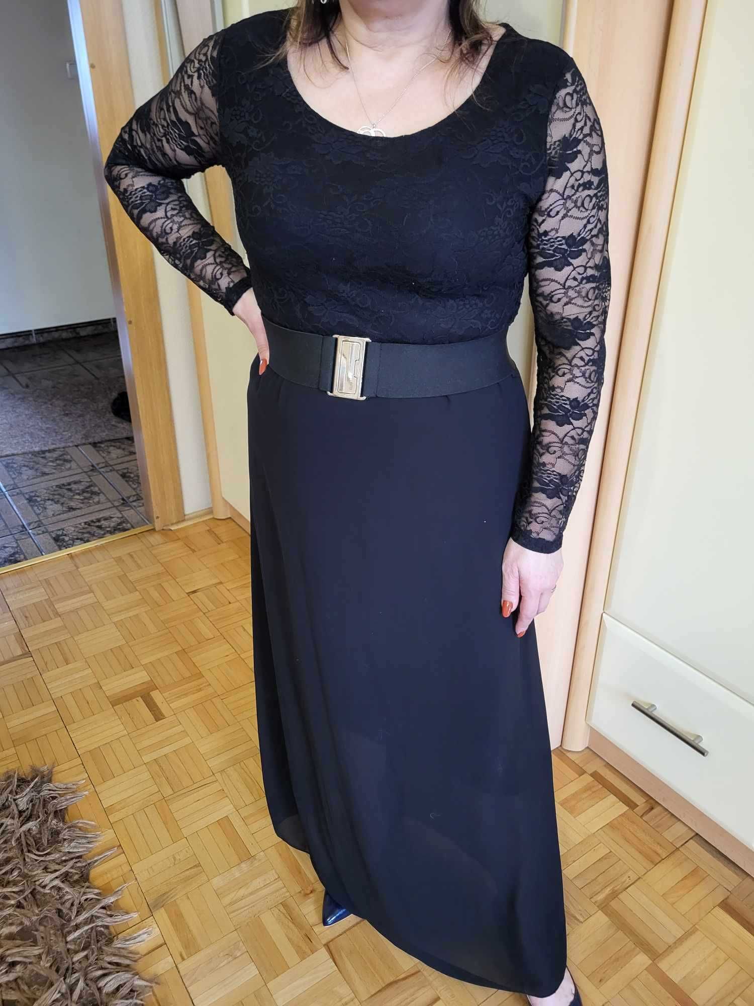 Długa,czarna ,prosta sukienka roz.38-44