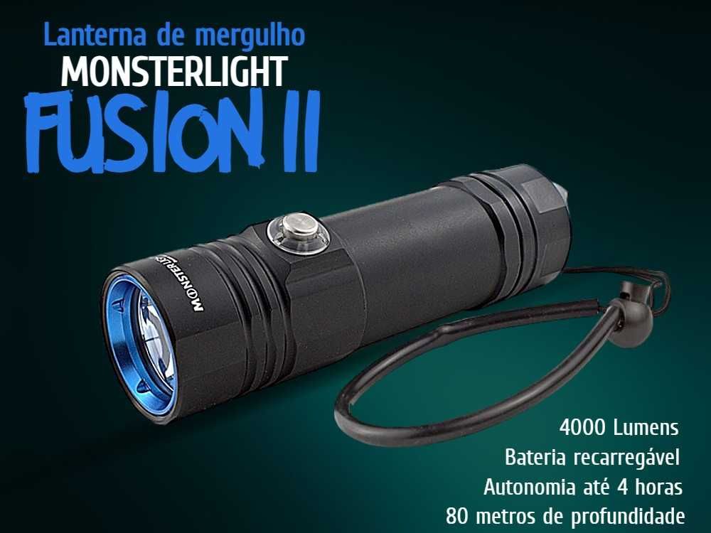 Kit lanterna mergulho Monsterlight Fusion com bateria recarregável