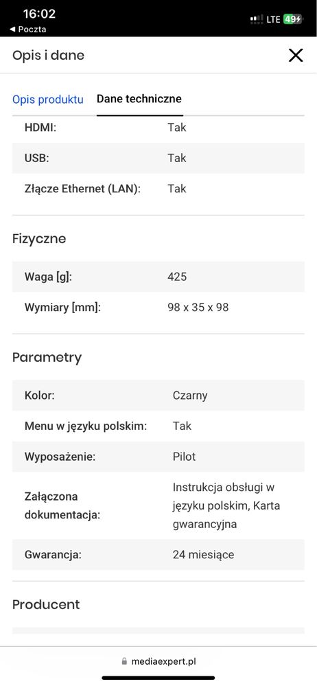 Apple tv hd 32gb czarny