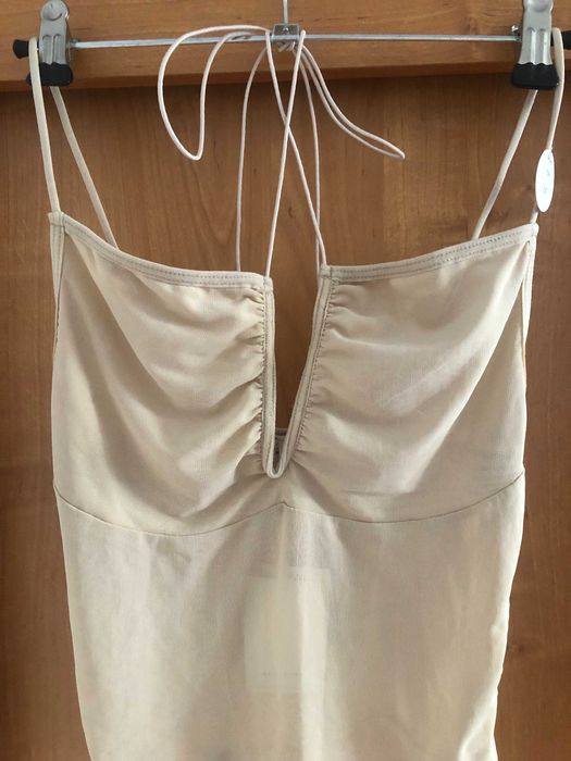 Beżowy top z siateczki, bieliźniany, na cienkich ramiączkach Reserved