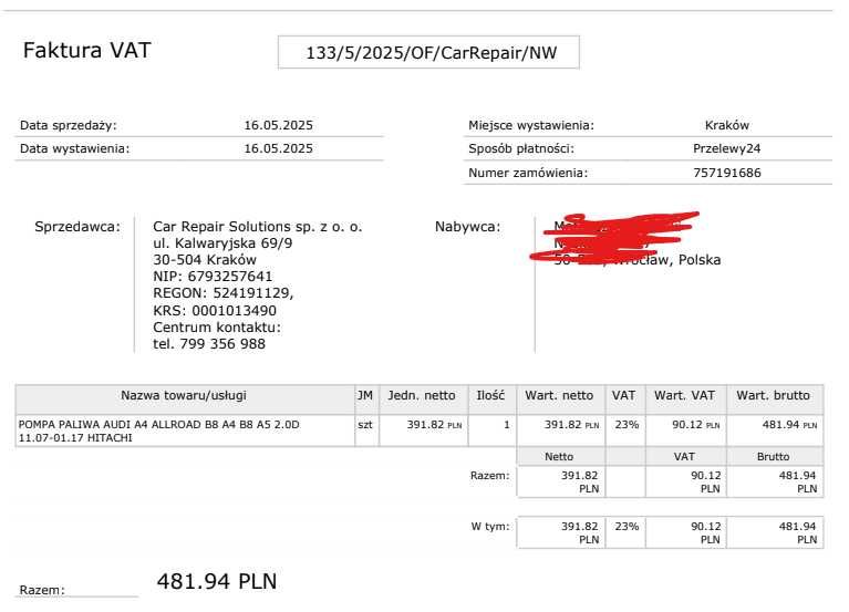 Pompa paliwa do Audi A4 B8, Hitachi
