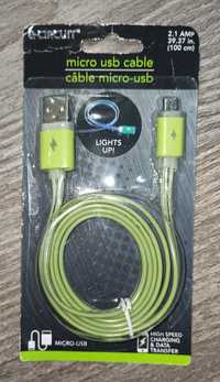 шнур кабель для зарядки микро usb с подсветкой /micro usb 2,1 А, 1 м