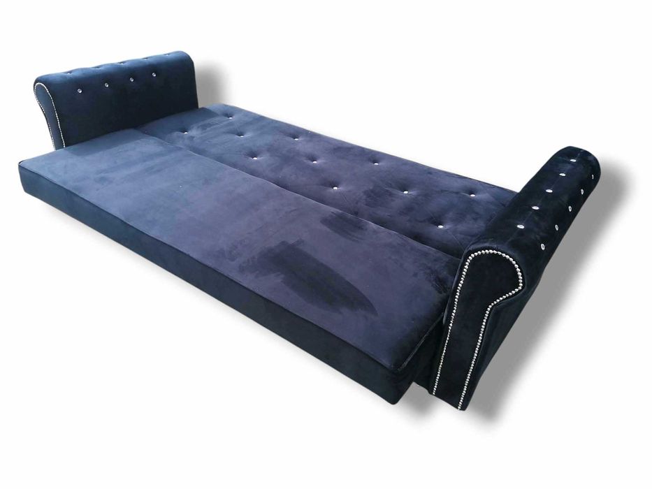 Sofa rozkładana Komplet Dwu i Trzy osob. Fotel Uszak podnóżek Glamour