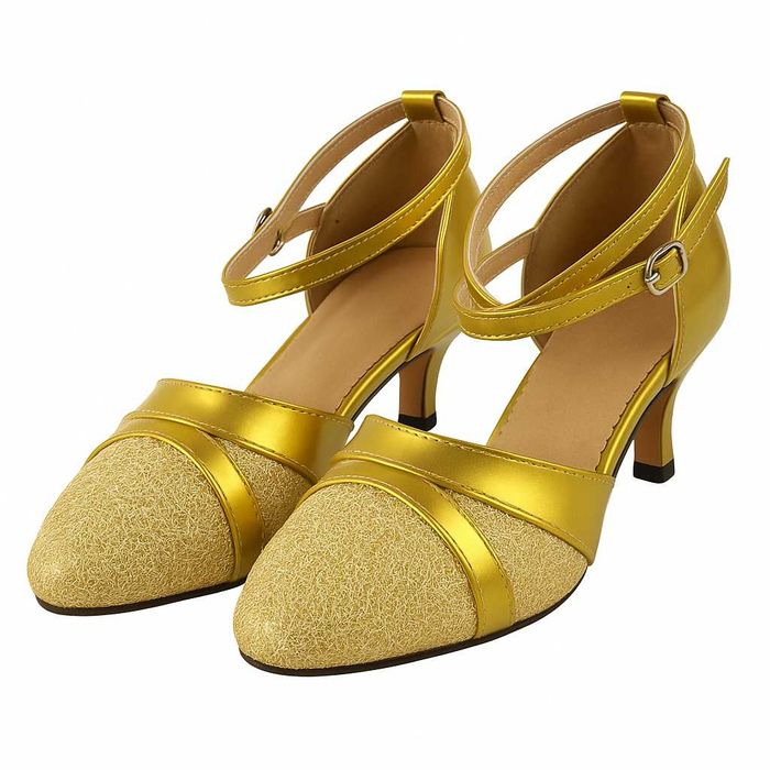 Złote błyszczące czółenka eleganckie paski obcas do tańca 39