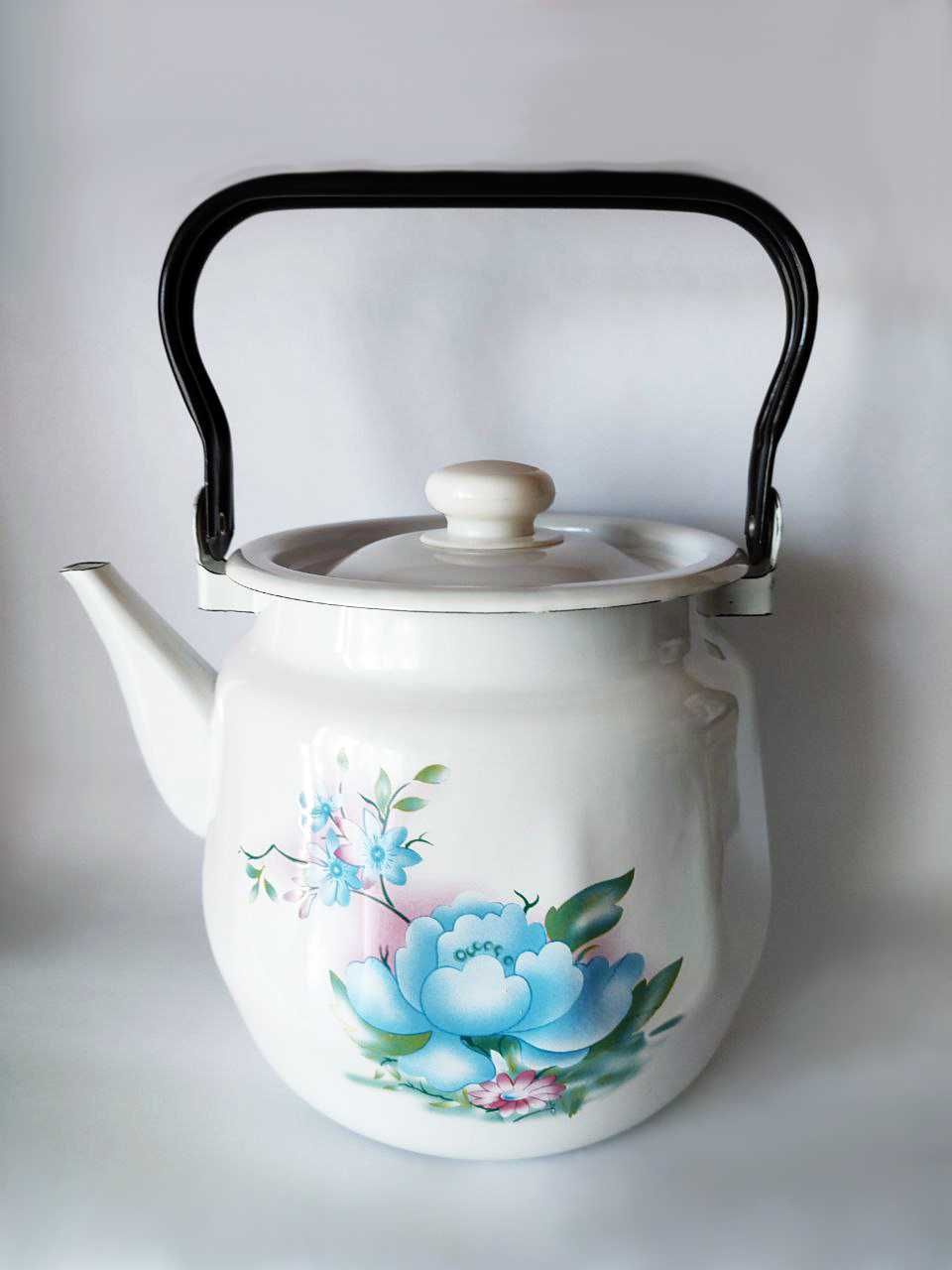 Чайник емальований 3,5 л, білий з малюнком квіти