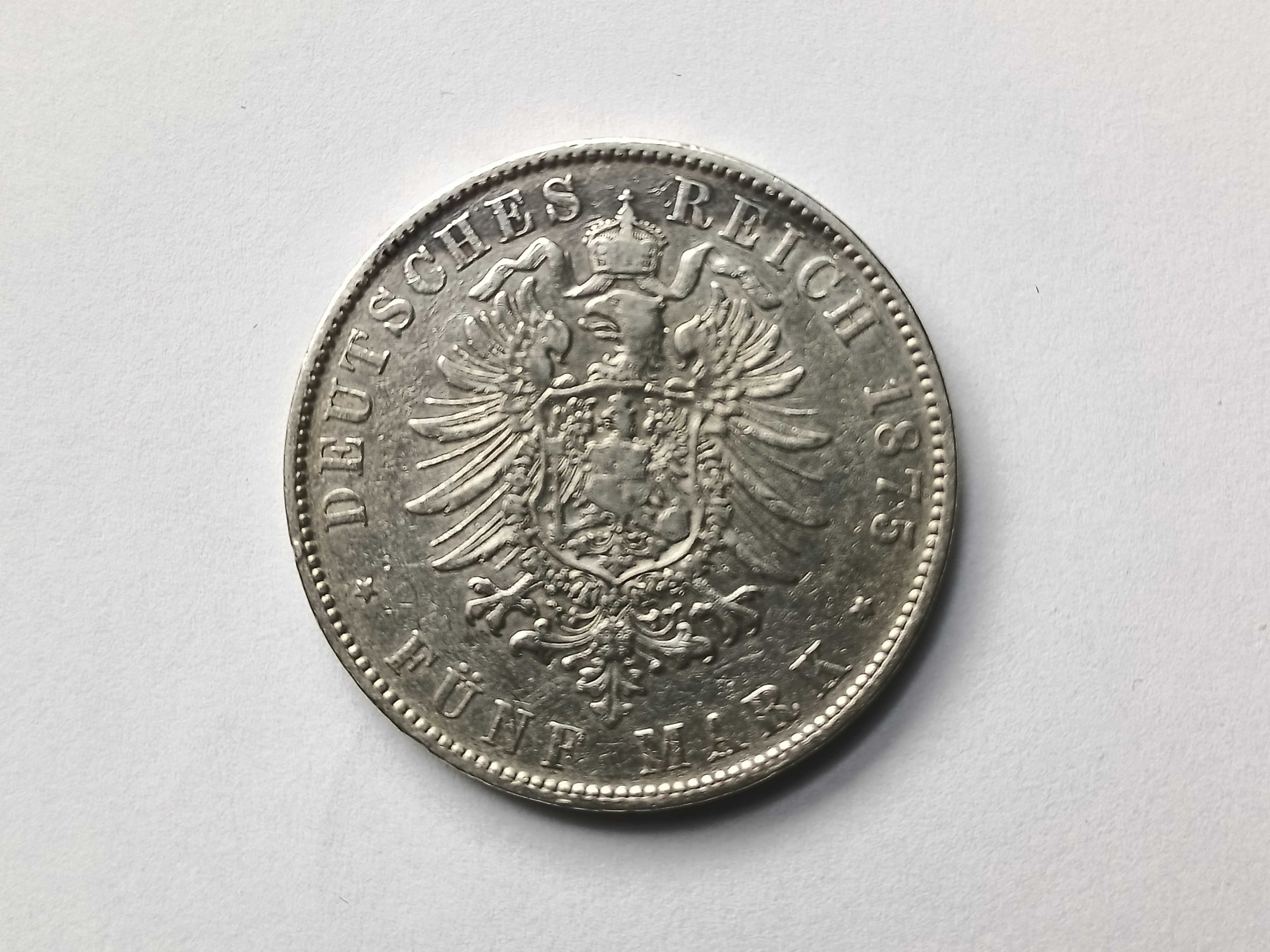5 Marek Saksonia 1875 E Albert rzadka oryginał Srebro