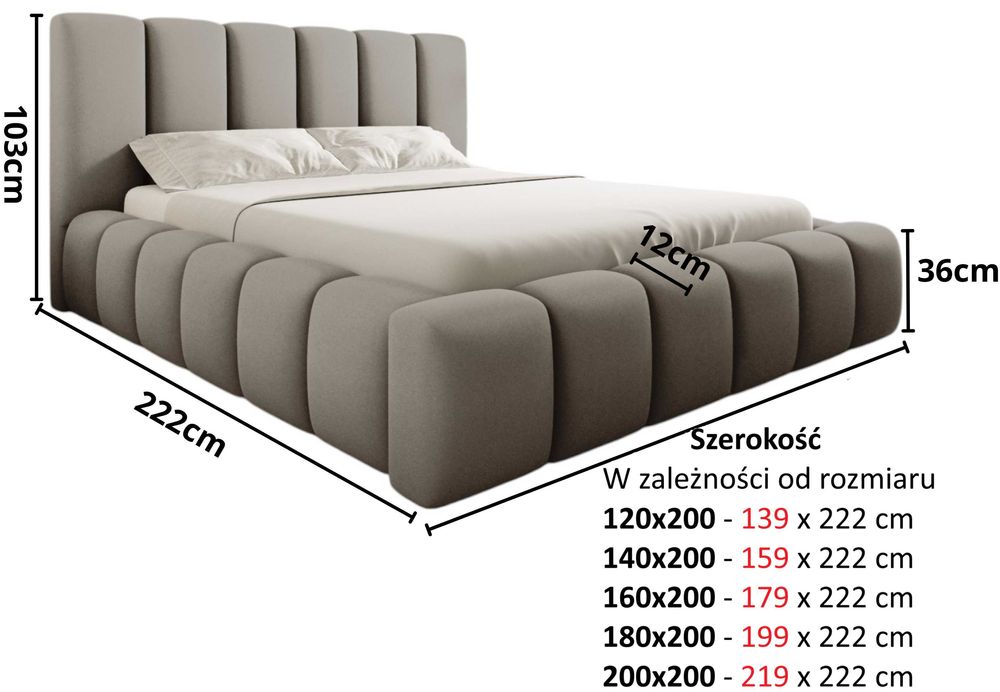 Łóżko Tapicerowane BOSTON Komfortowe Zagłowie TKANINA BOUCLE / WELUR