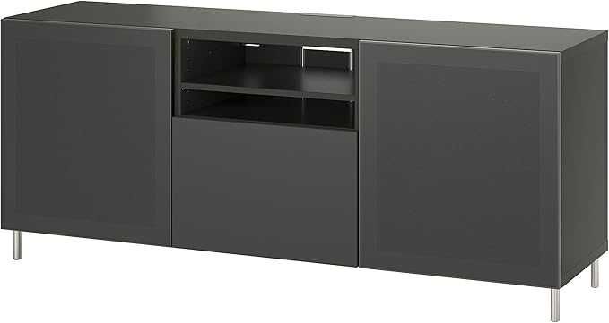 Szafka komoda RTV 180x42x74 grafitowa z szufladą i metalowymi frontami
