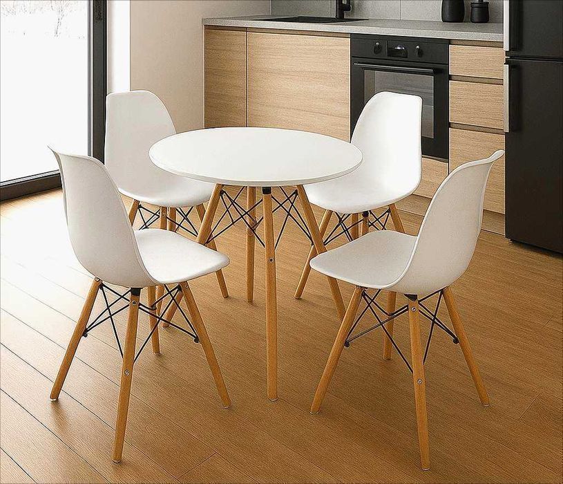 NOWY Biały Okrągły Stół i Krzesła Do Jadalni Kuchni Salonu Z Krzesłami