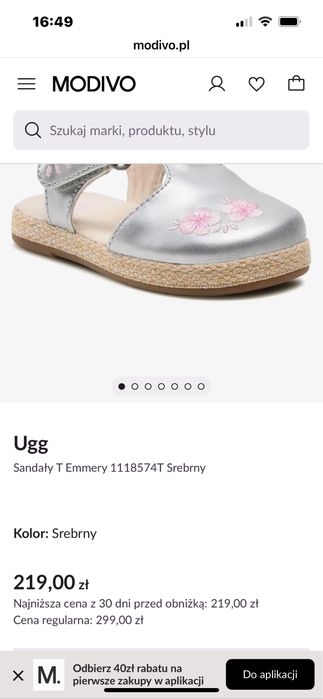 Sandałki srebrne Ugg rozmiar 27.5 Nowe