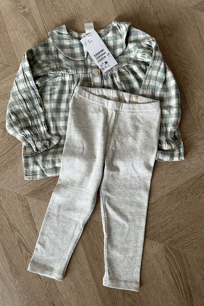 Komplet zestaw set H&M 92cm legginsy getry i koszula w kratę