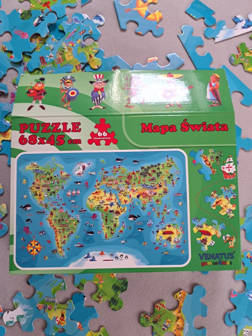 Duże edukacyjne puzzle mapa świata
