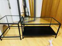 Mesa centro vidro e metal preto