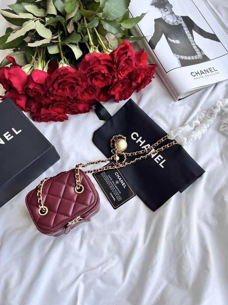 Сумка Chanel Vanity Mini шкіра | бордова | золота фурнітура