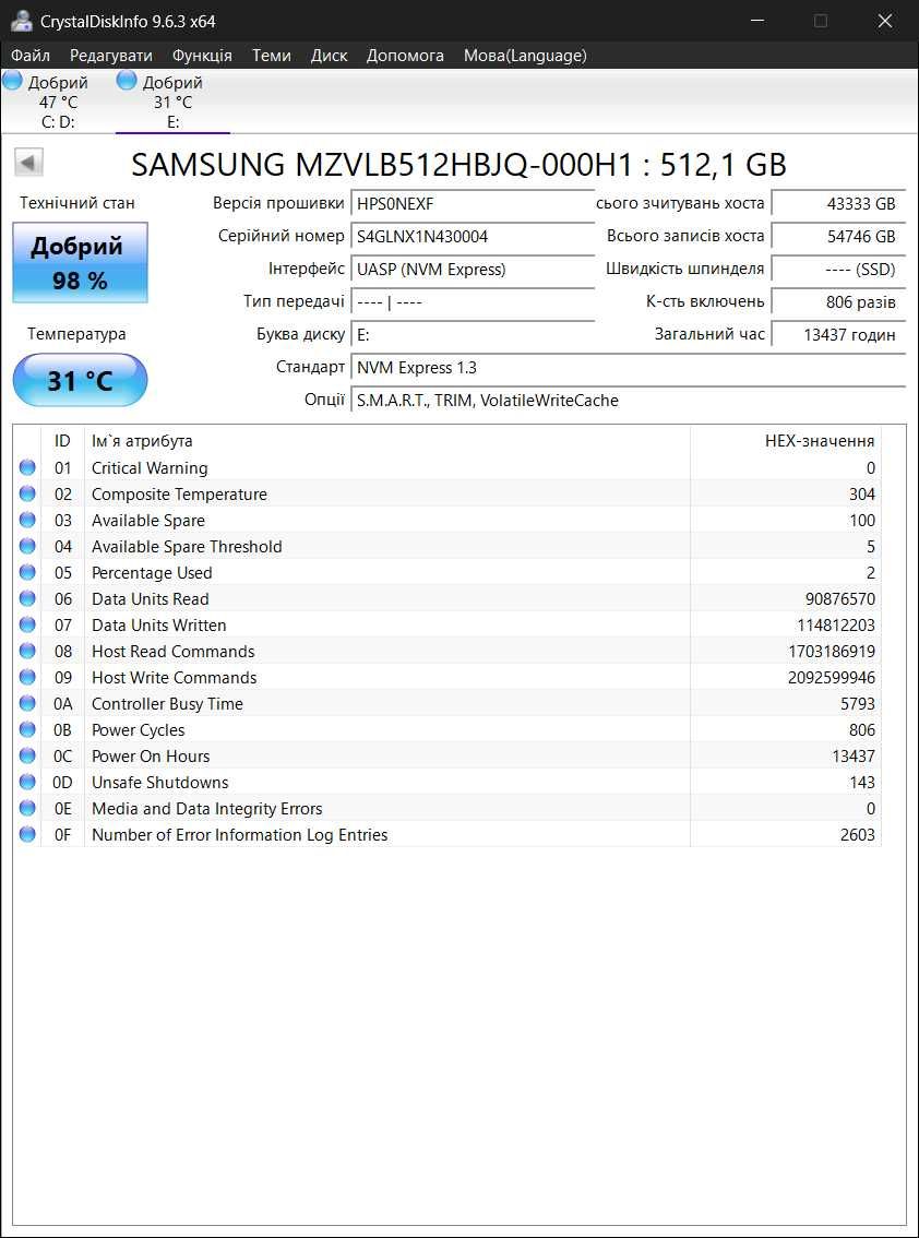 SSD 512Gb M.2 2280 PCIe 3.0x4 Samsung PM981a MZ-VLB512B MZVLB512HBJQ