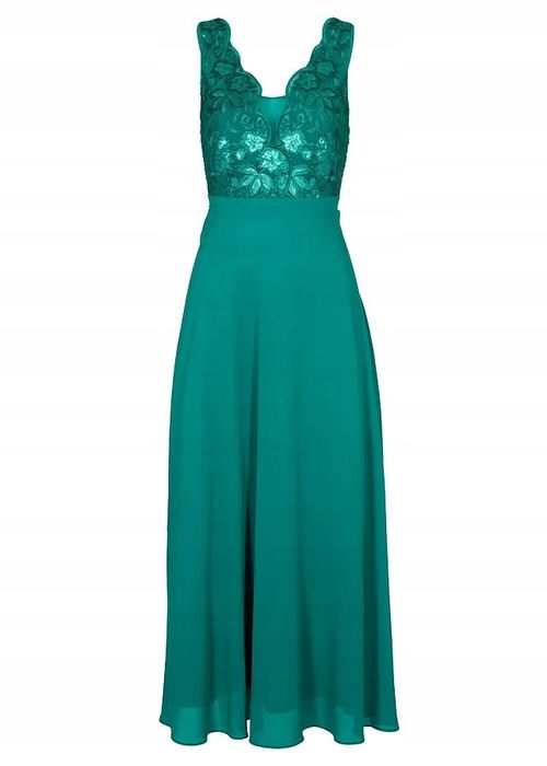 B.P.C sukienka szyfonowa długa zielona z cekinami PREMIUM ^44