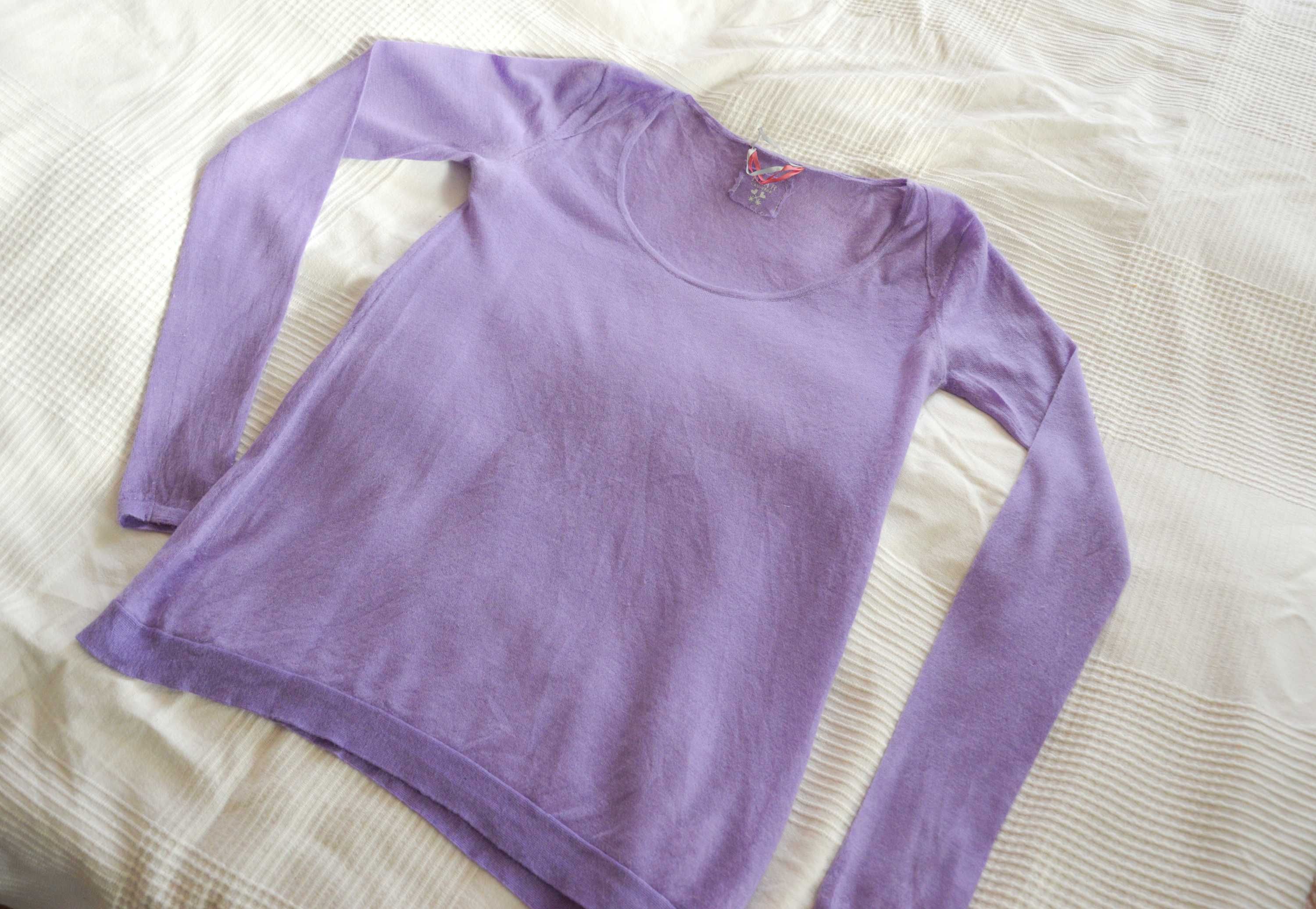 Sweter kaszmir pastelowy fiolet sweterek liliowy tissue cashmere 100 %