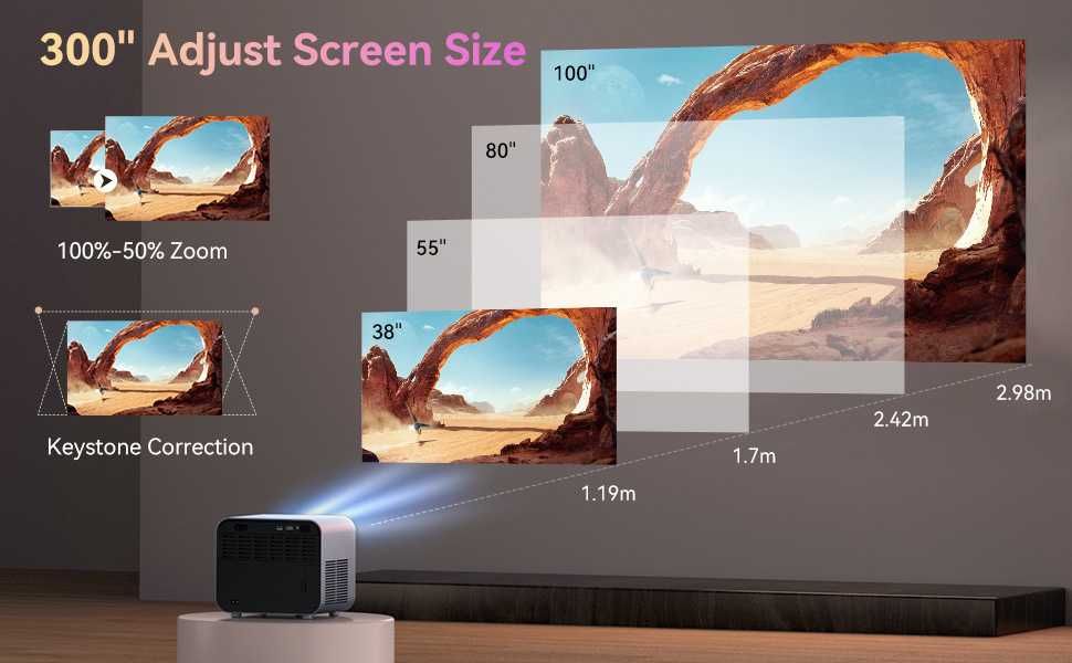 Проектор SUREWHEEL SW30 Full HD 4K LED 20000 Лм,Bluetooth 5.0,Smart TV