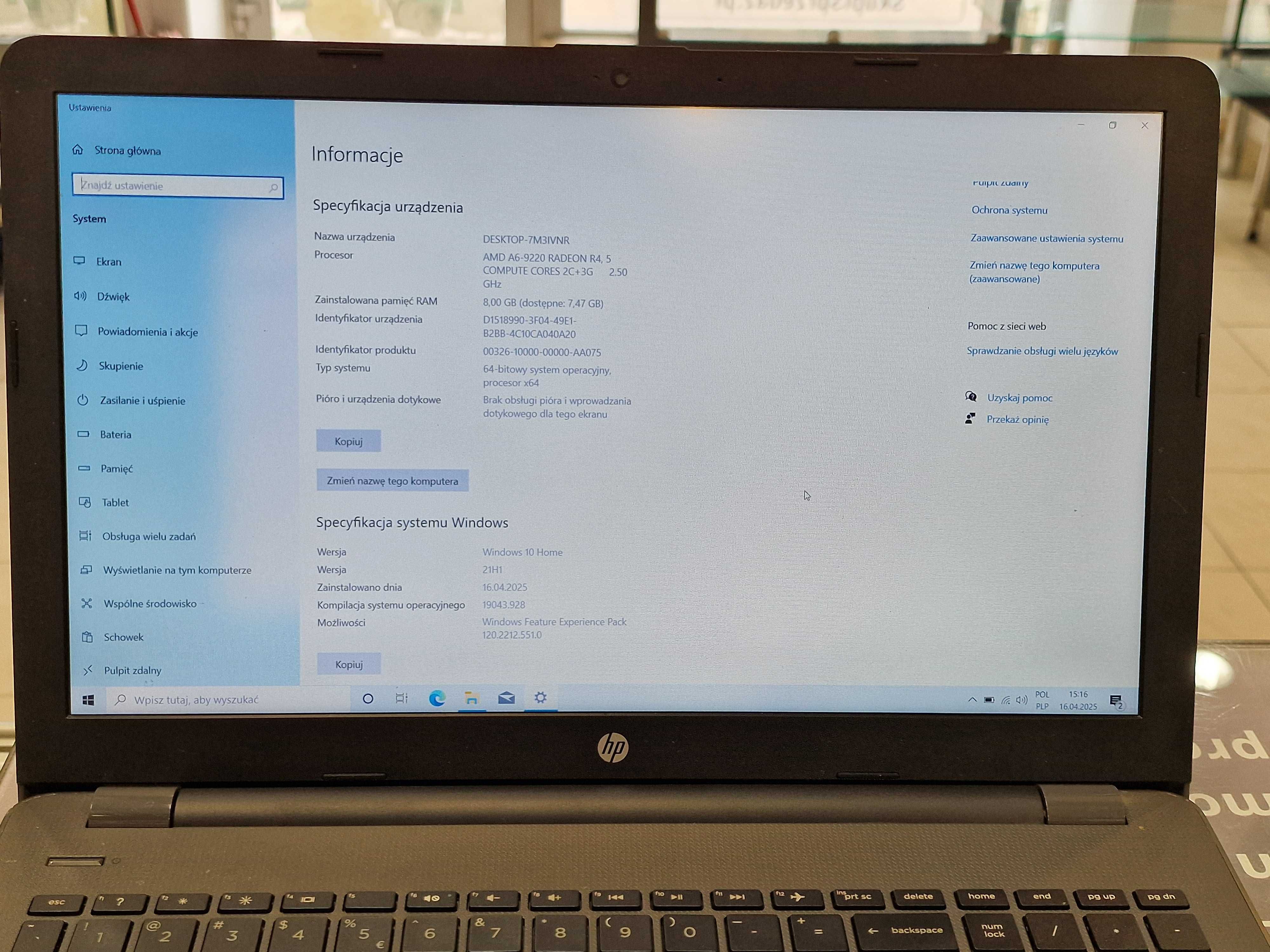 HP 255 G6/ AMD A6-9220 RADEON R4/ 8GB RAM/ 128GB SSD/ 15,6'' FHD
