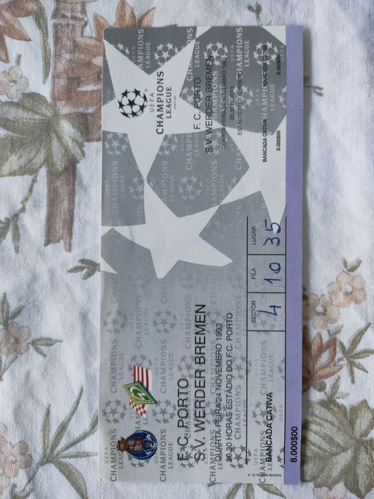 Bilhete FC Porto Werder Bremen 1993 liga dos campeões