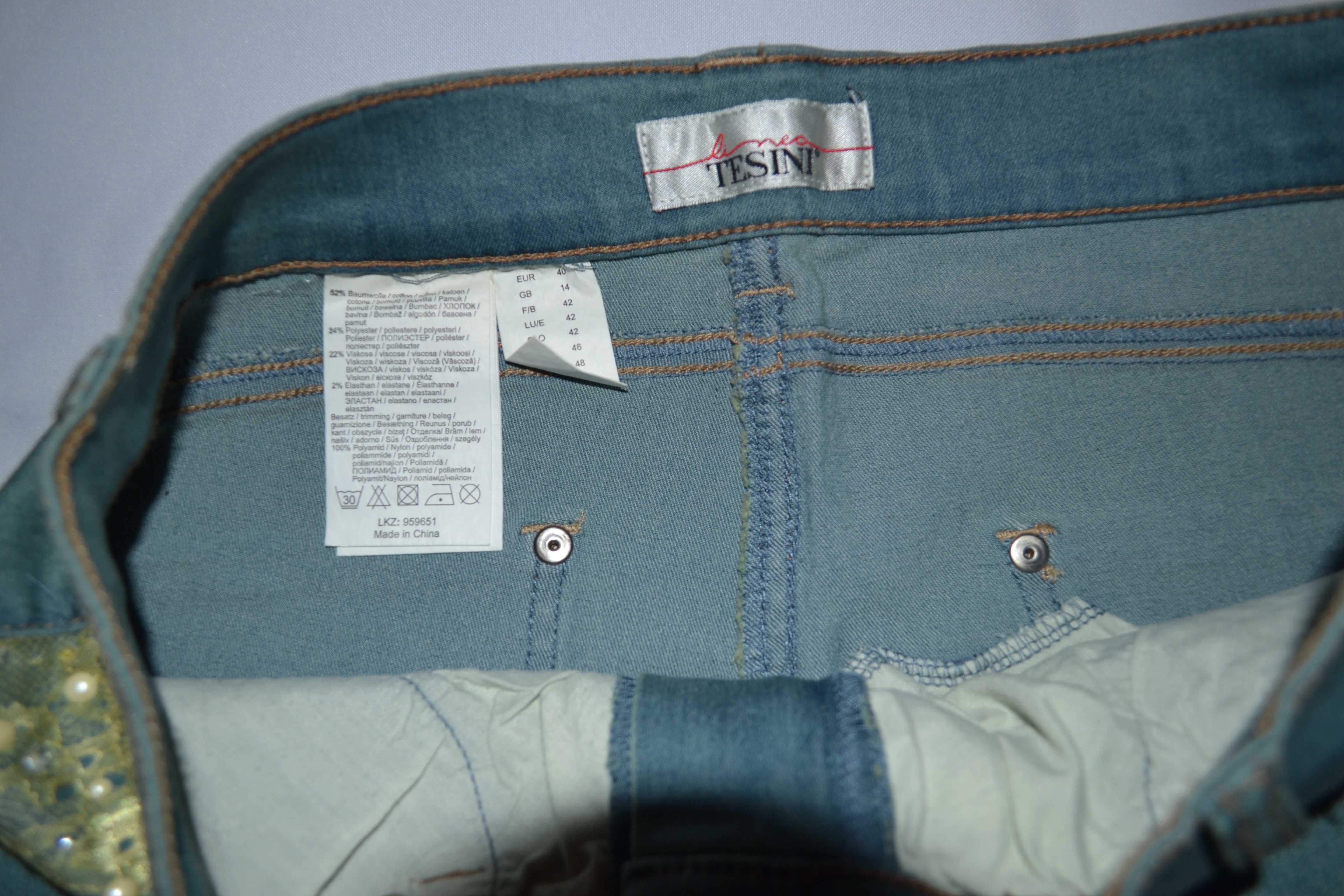 Spodnie damskie rurki niebieskie jeans rybaczki ryba NOWE! Tesini R 40