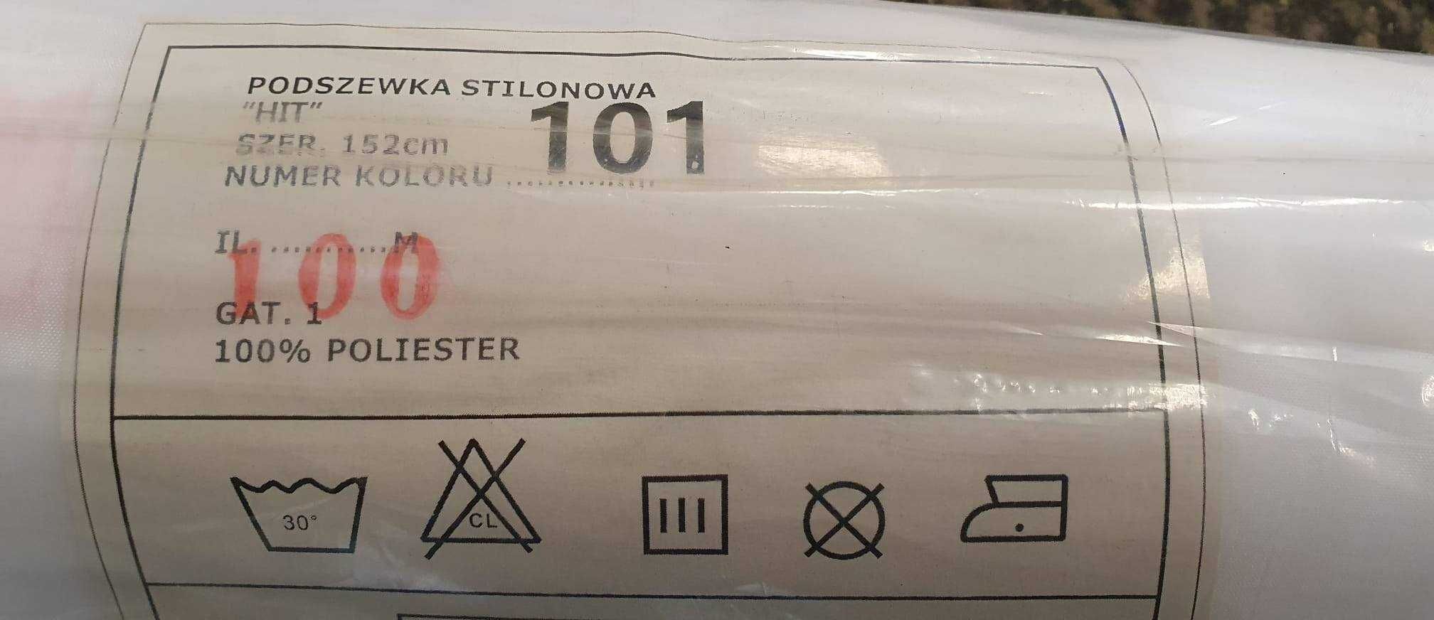 Biała podszewka stilonowa- 100% poliester szer. 152 cm, 100 m w rolce