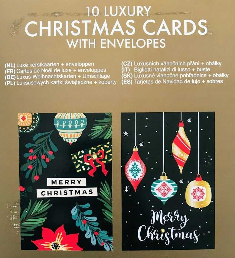 Kartka Boże Narodzenie Błyszczące 10 sztuk 2 WZORY Nowe
