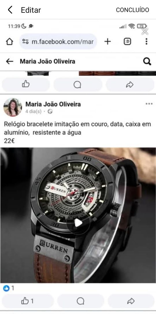 Vendido Relógio bracelete imitação em couro, data, caixa em alumínio,