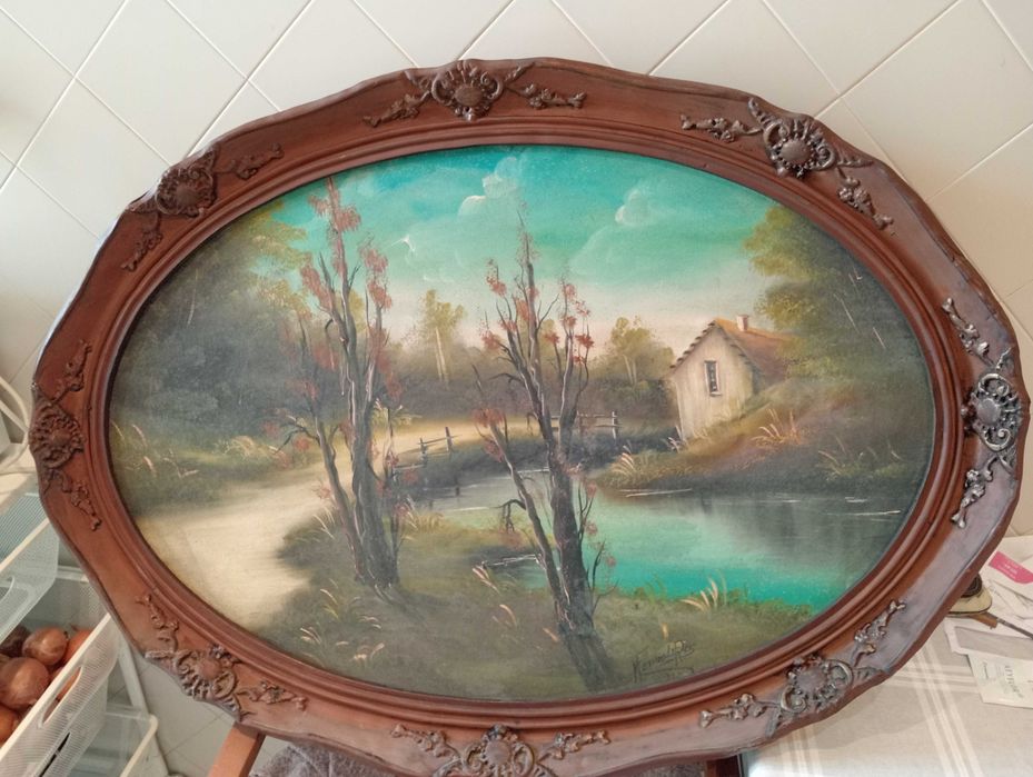 M Fernanda Reis Pintura Quadro Oval  Oleo Assinado