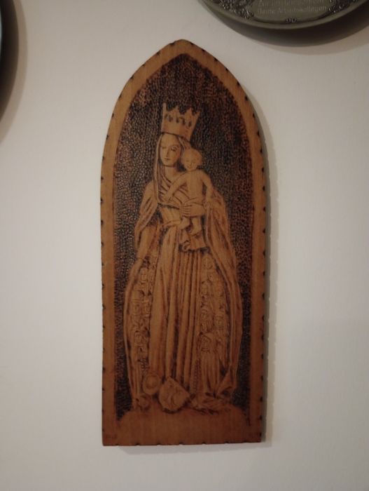 Piękny drewniany obraz Matka Boska z Dzieciątkiem