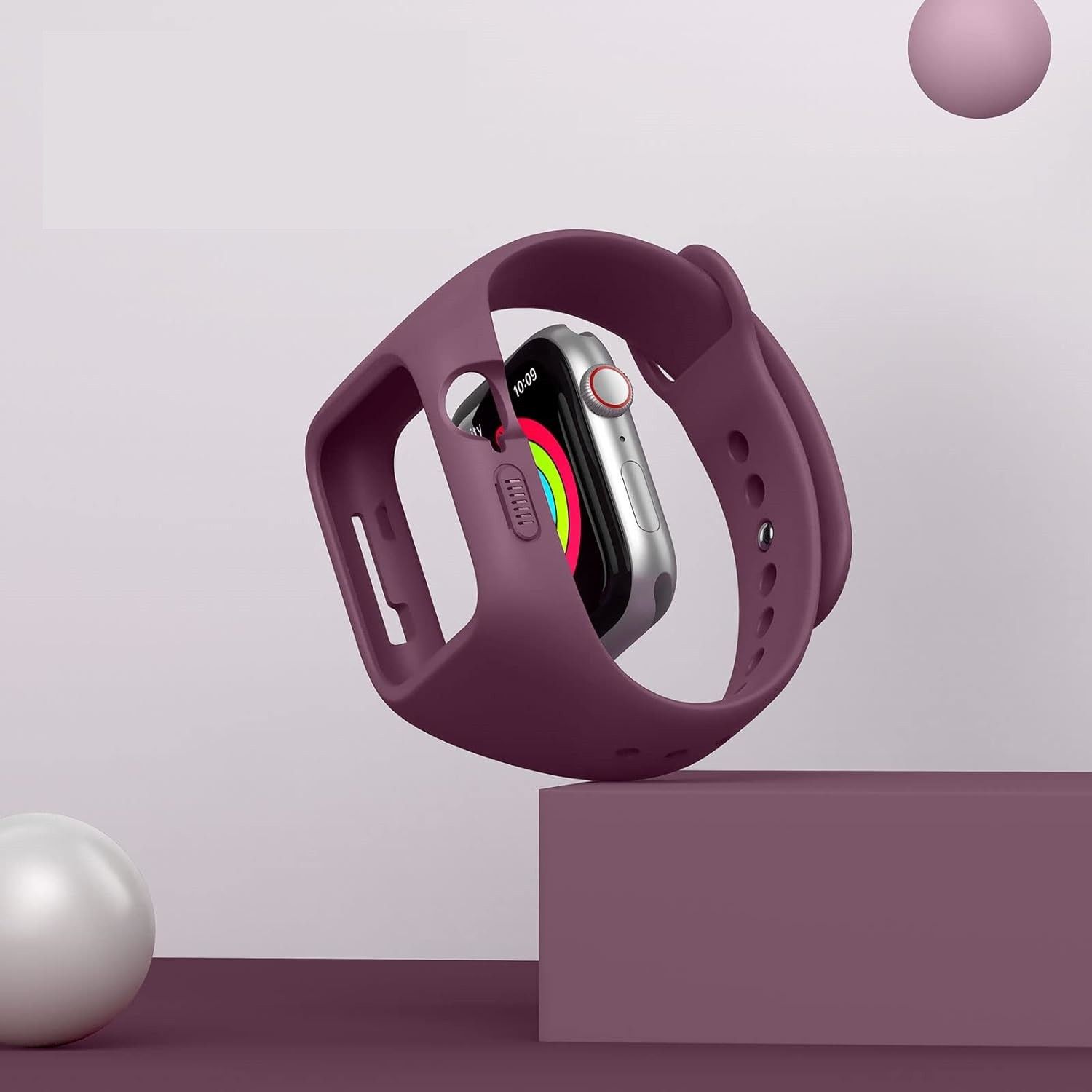 Pasek + Etui Suritch do Apple Watch 4/5/6/7/8/SE 44/45mm, bordowy