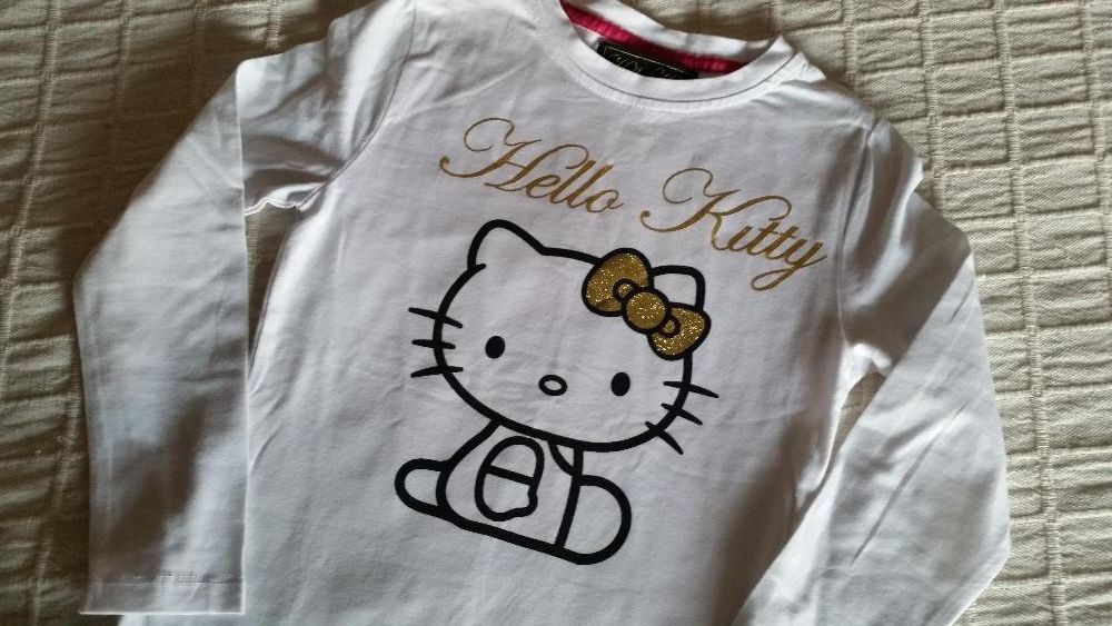 PRETO E DOURADO Calças veludo+Blusa Hello Kitty 6Anos