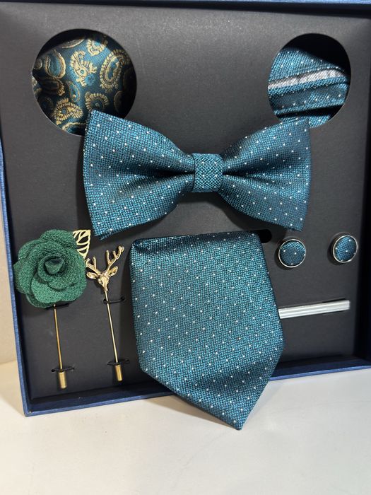 Elegancki Zestaw Męski - Krawat, Mucha, Spinki, Poszetka, Szpilki