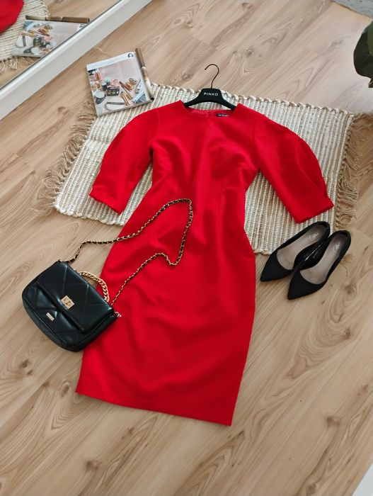 Czerwona sukienka Hexeline 38 midi elegancka wizytowa na święta