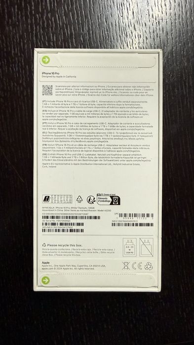 Iphone 16 Pro Branco 128GB Selado c/ fatura