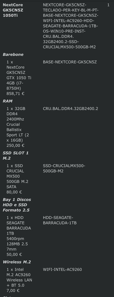 PC portatil i7 2.20GHz / 32RAM / NVIDIA GTX 1050 Ti + Monitor