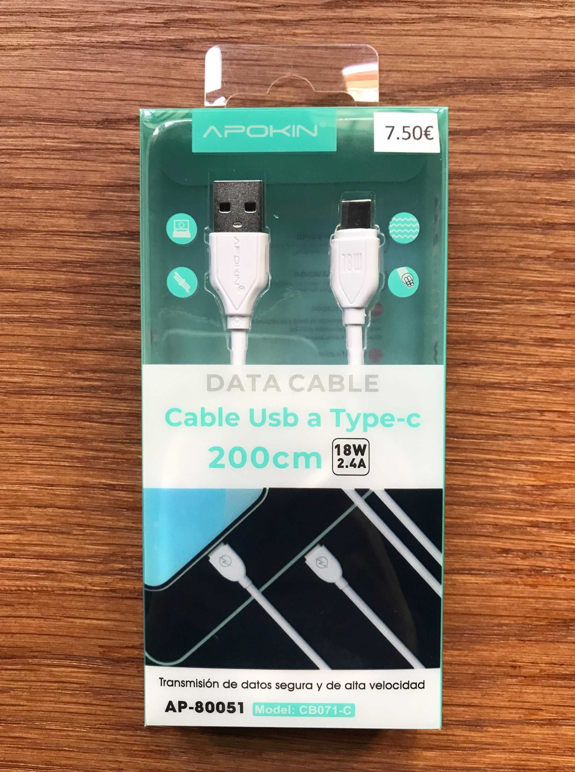 Cabo carregador Type-C (USB-C) de 2 metros