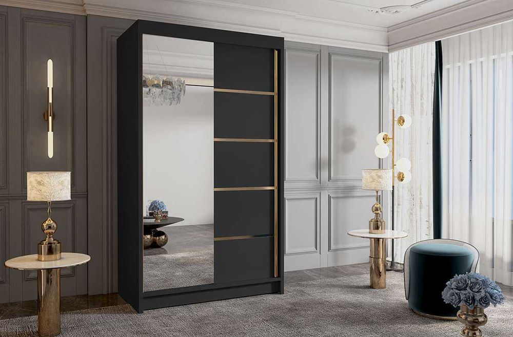 Szafa przesuwna 100cm AMIS 3 garderoba złote dodatki